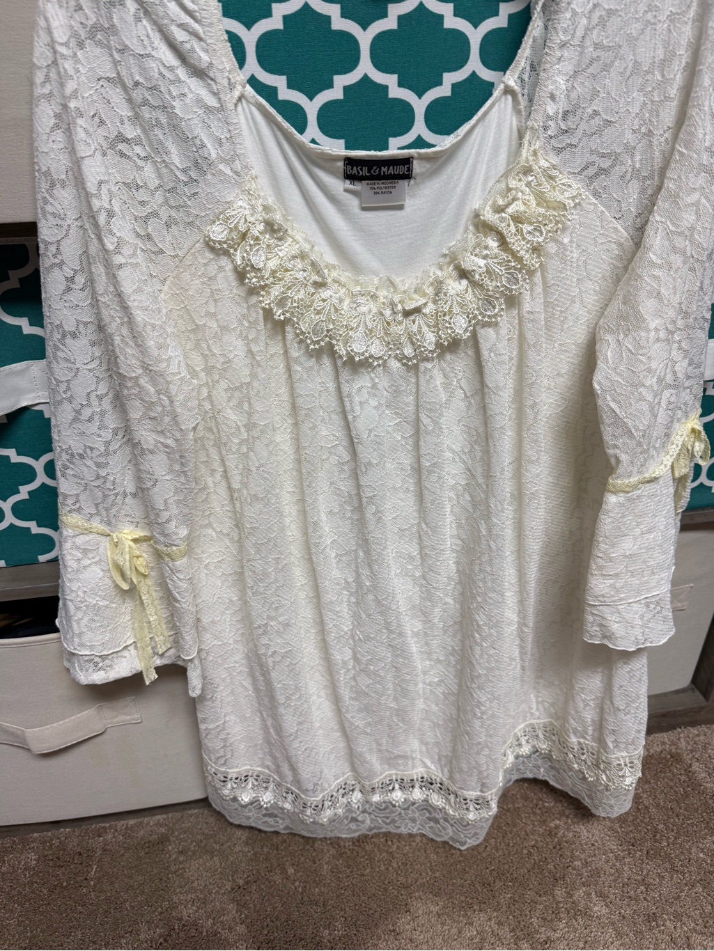 Basil & Maude Cream Lace Tunic Top Vintage